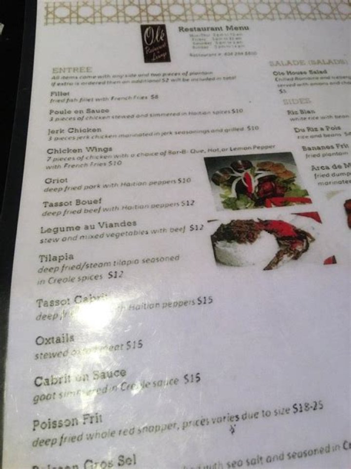 Dive Into The Ole Restaurant & Lounge's Menu
